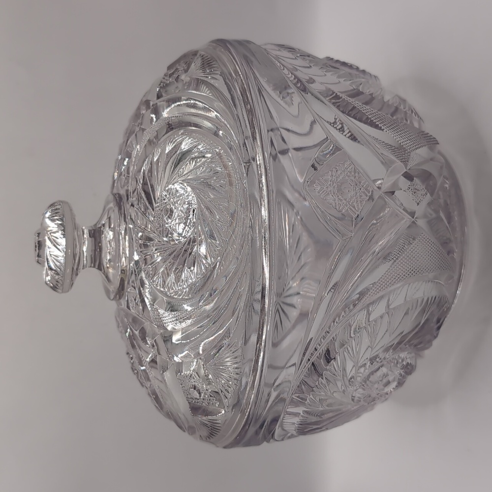 Antique / Vtg 1904-1927 McKee Prescut Aztec Covered Brilliant Glass Crystal Bowl